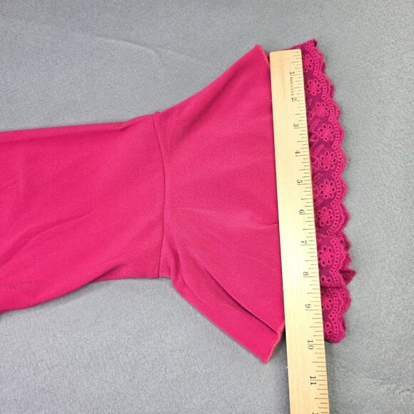 Love Scarlett Shirt Womens XL Pink Bell Sleeve Lace Trim Stretch Pullover Top - Picture 9 of 11